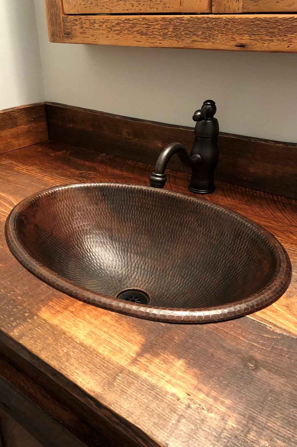 19" Oval Self Rimming Hammered Copper Sink - Rustic Kitchen & Bath - Bathroom Sink - Premier Copper Products