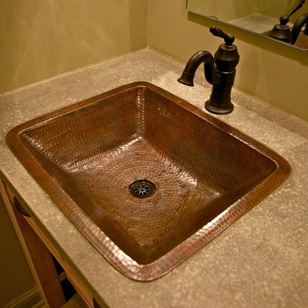 Premier Copper 19 in. Rectangle Under Counter Hammered Copper Bathroom Sink