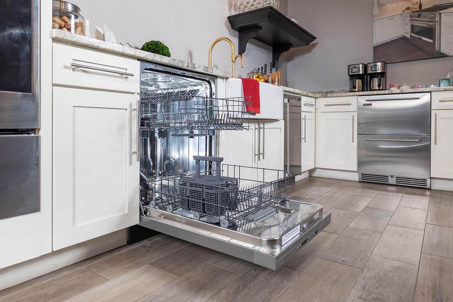 BREDA dishwasher in luxury kitchen with door open