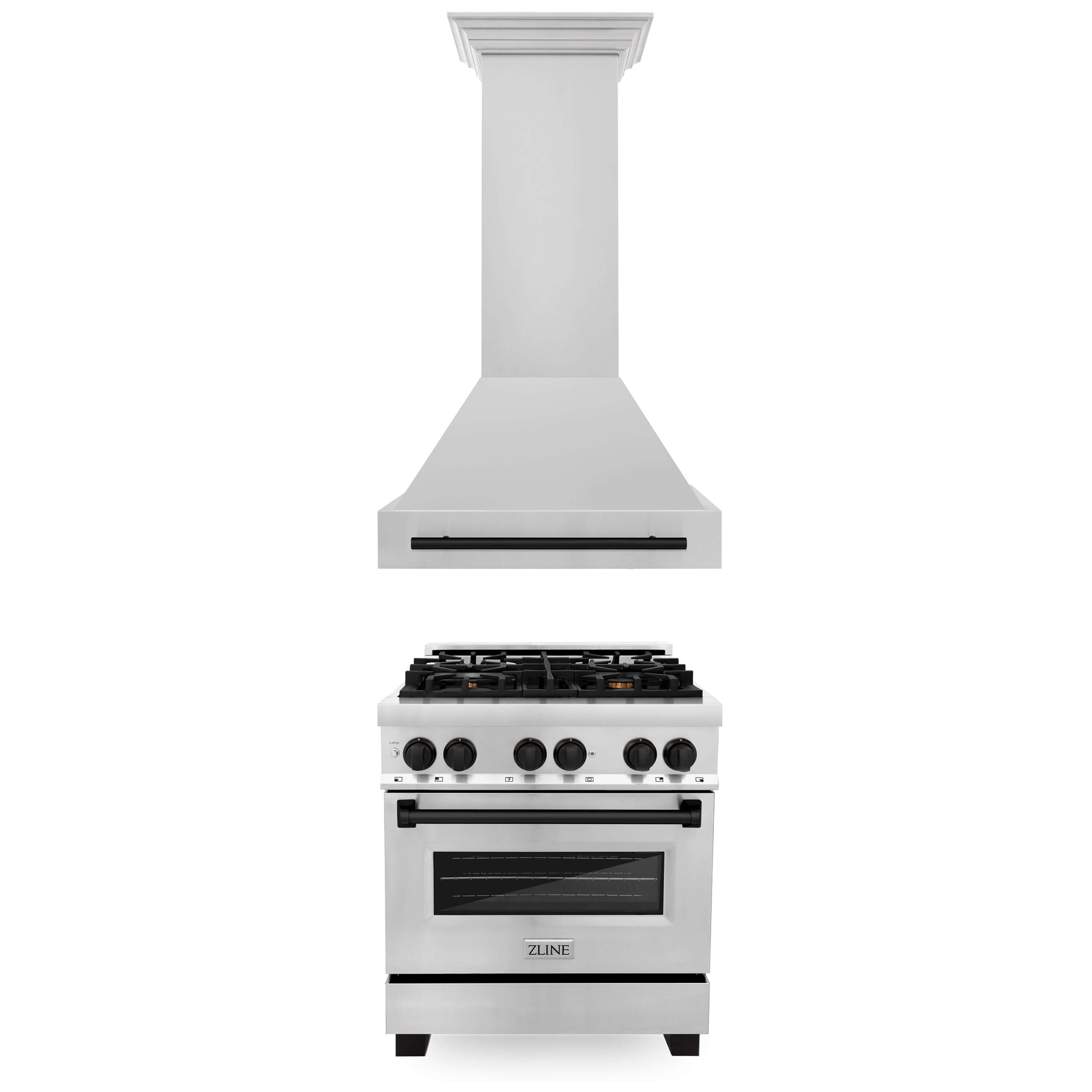 ZLINE Autograph Edition 30" Dual Fuel Range and Hood with Matte Black ...