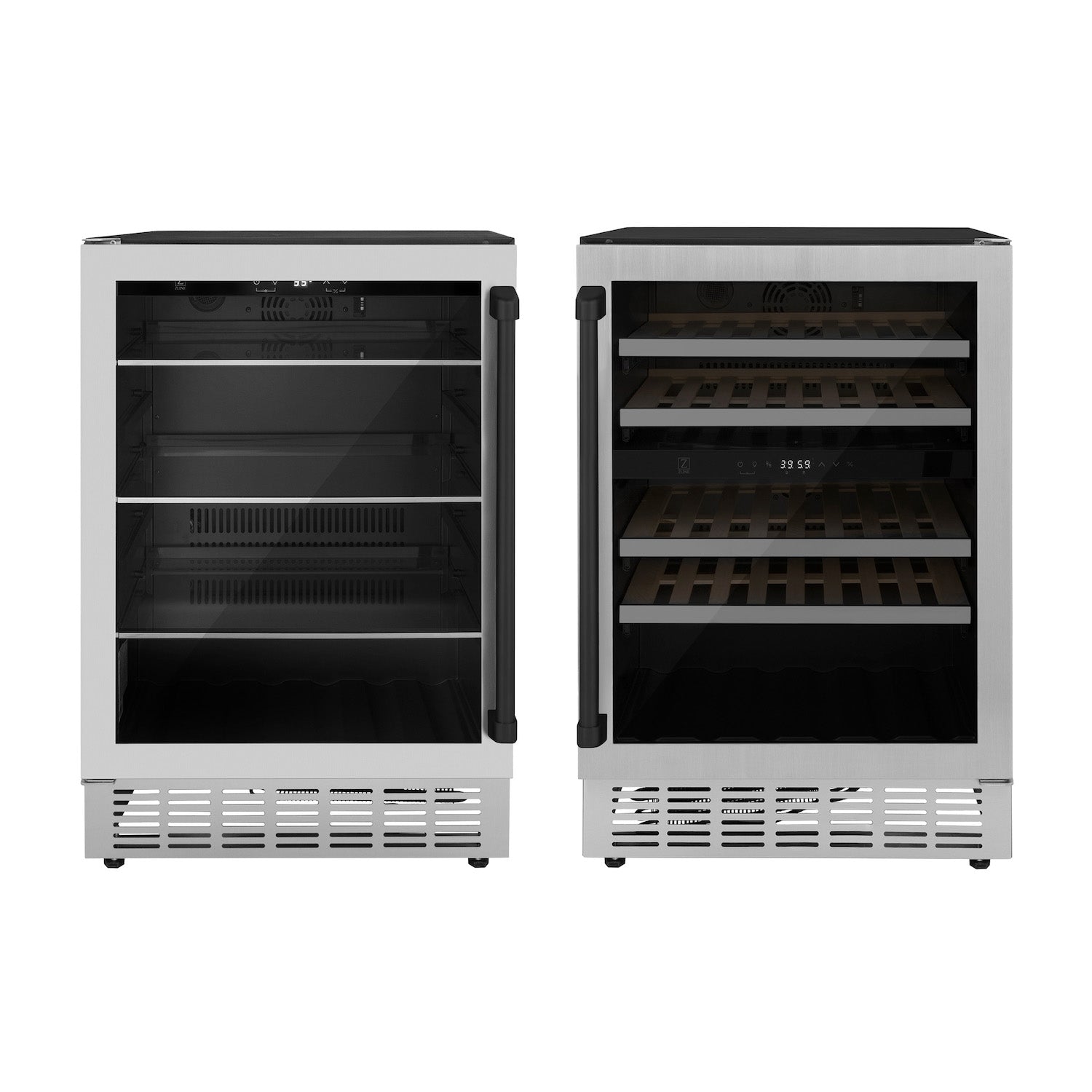 ZLINE Autograph Edition Kitchen Package with 24 in. Wine Cooler and 24 in. Beverage Fridge with Matte Black Accents