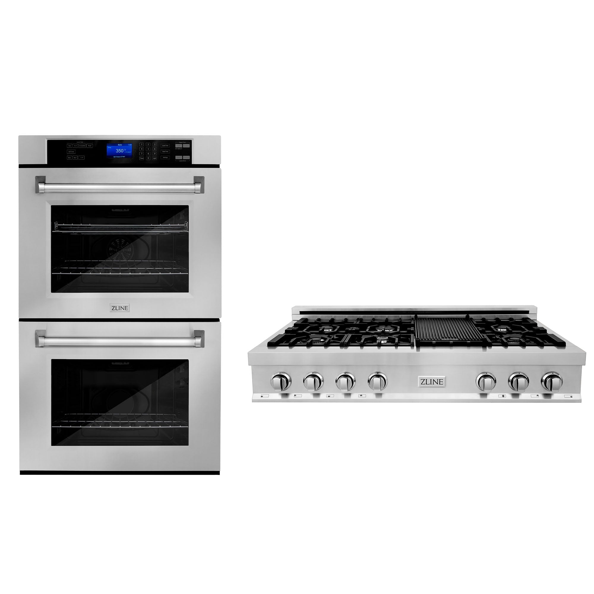 ZLINE Kitchen Package with 48 in. Stainless Steel Rangetop and 30 in. Double Wall Oven