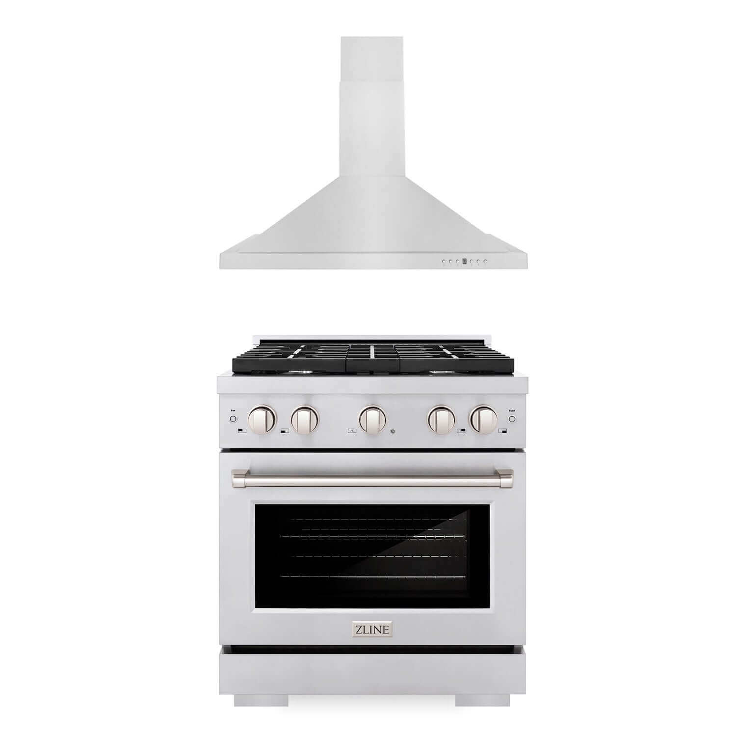 ZLINE 30" Kitchen Package with Stainless Steel Gas Range and Convertible Vent Range Hood 
