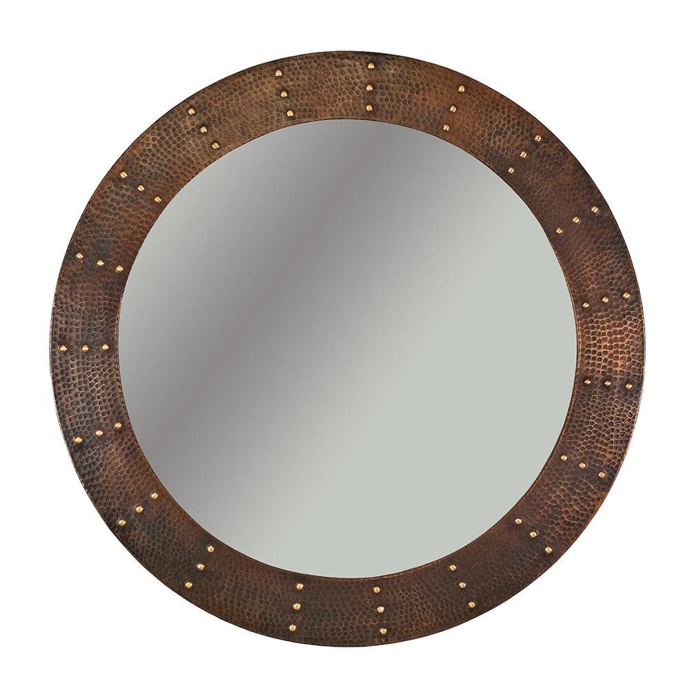 34" Round Hammered Copper Mirror - with Rivet Embellishments