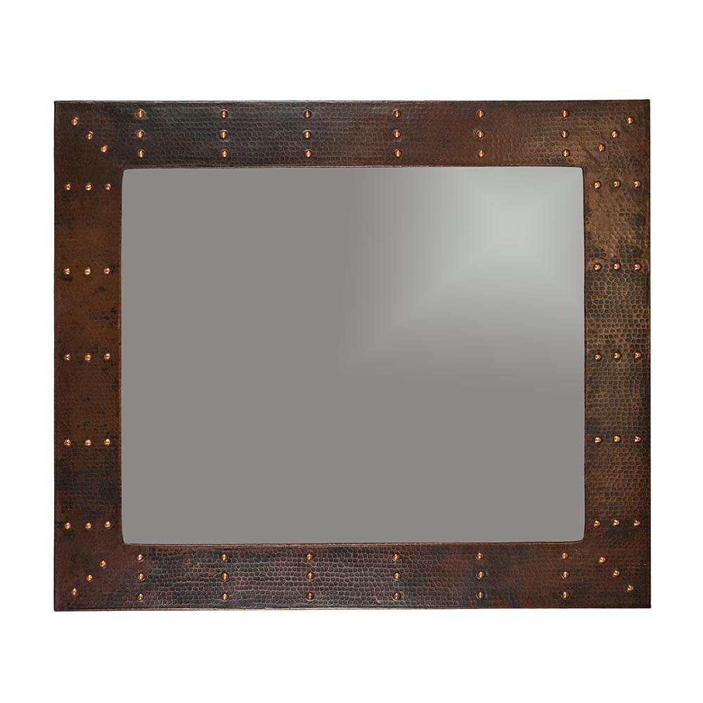 36" Rectangle Hammered Copper Mirror - with Rivet Embellishments hung horizontally 