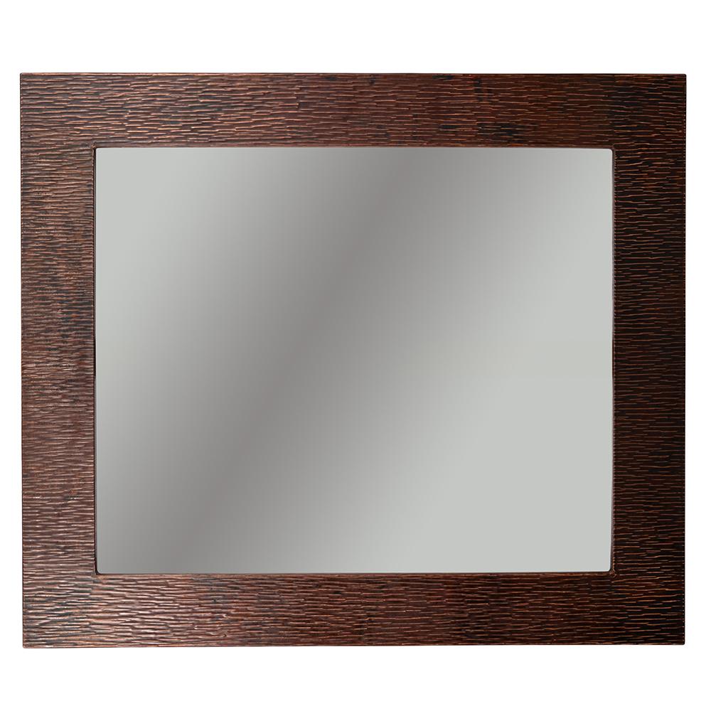 36" Rectangle Hammered Copper Mirror with Tree Design hung horizontally 