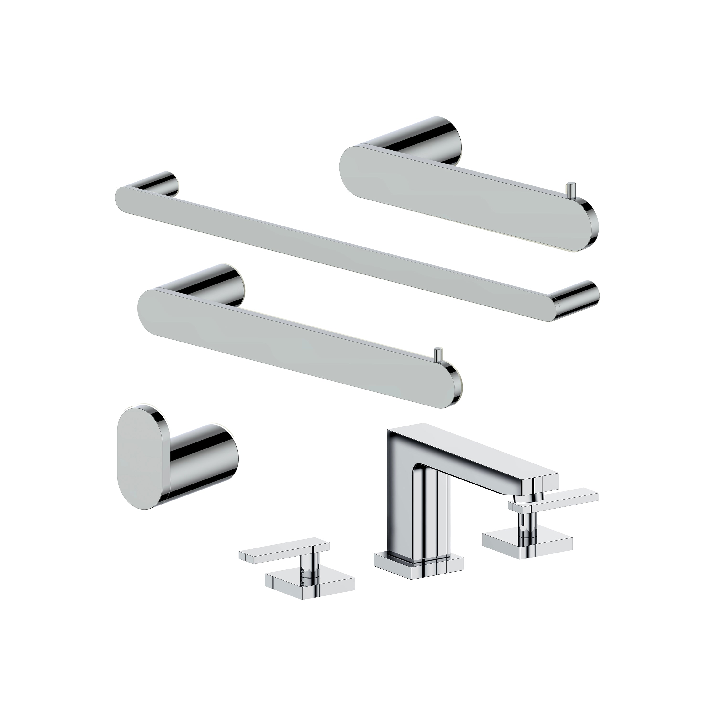 ZLINE Crystal Bay Bathroom Package with Faucet, Towel Rail, Hook, Ring and Toilet Paper Holder with Color Options (5BP-CBYACCF) Chrome