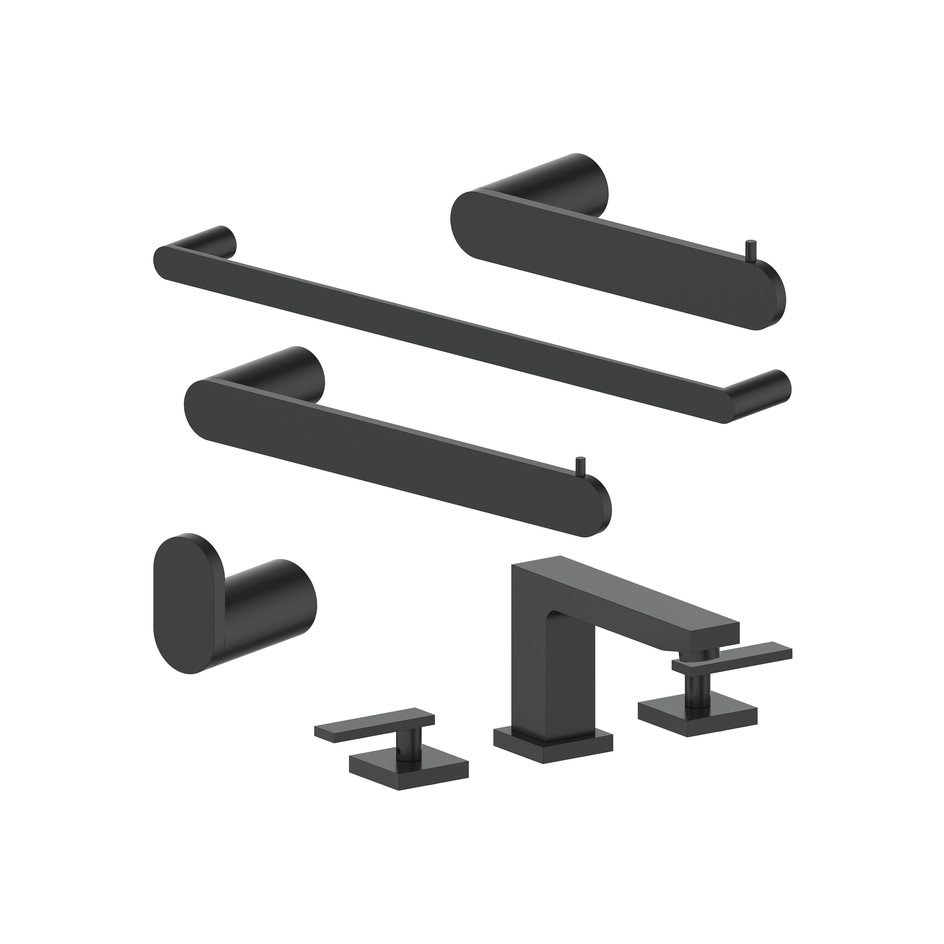 ZLINE Crystal Bay Bathroom Package with Faucet, Towel Rail, Hook, Ring and Toilet Paper Holder with Color Options (5BP-CBYACCF) Matte Black