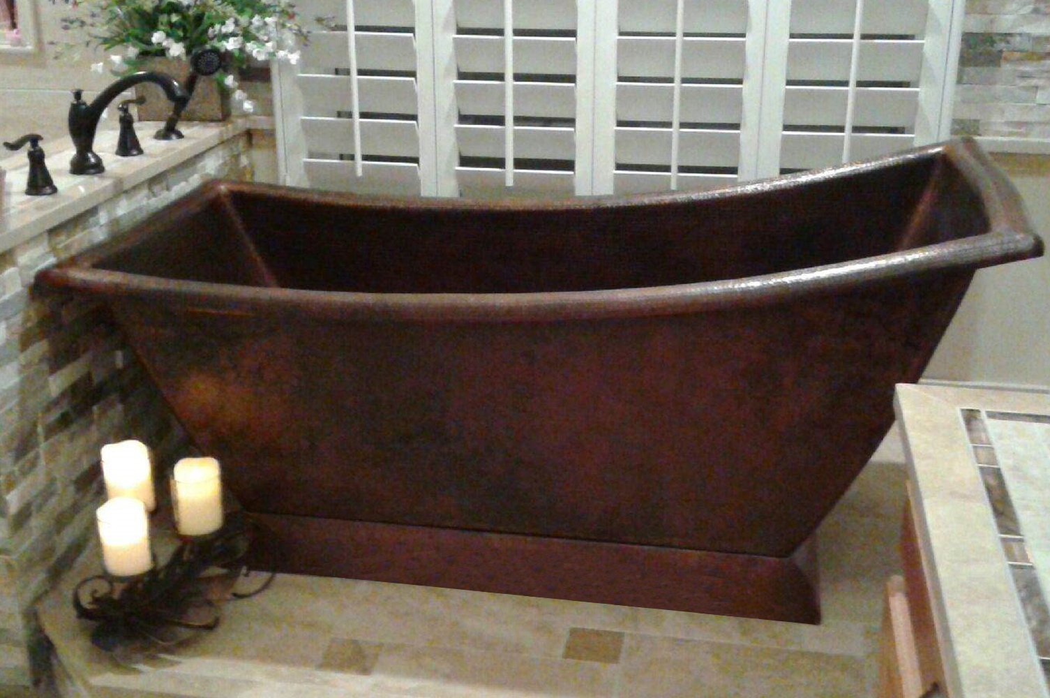 67" Hammered Copper Canoa Single Slipper Bathtub (BTSC67DB) - Rustic Kitchen & Bath - Bathtubs - Premier Copper Products