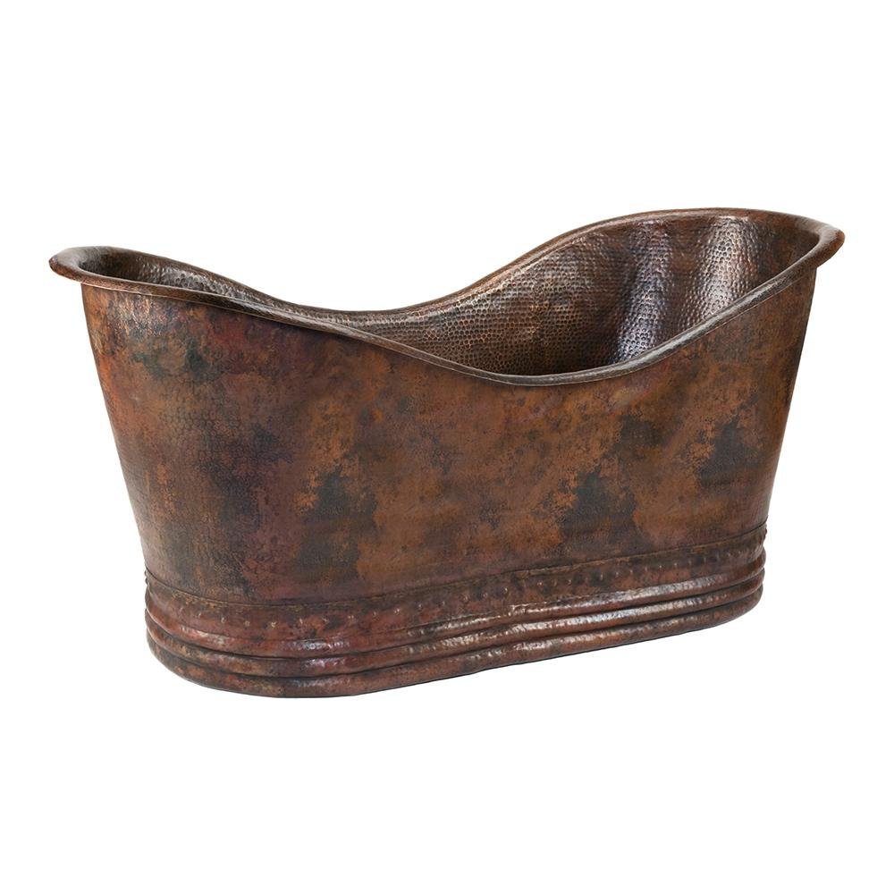 67" Hammered Copper Double Slipper Bathtub (BTD67DB) - Rustic Kitchen & Bath - Bathtubs - Premier Copper Products