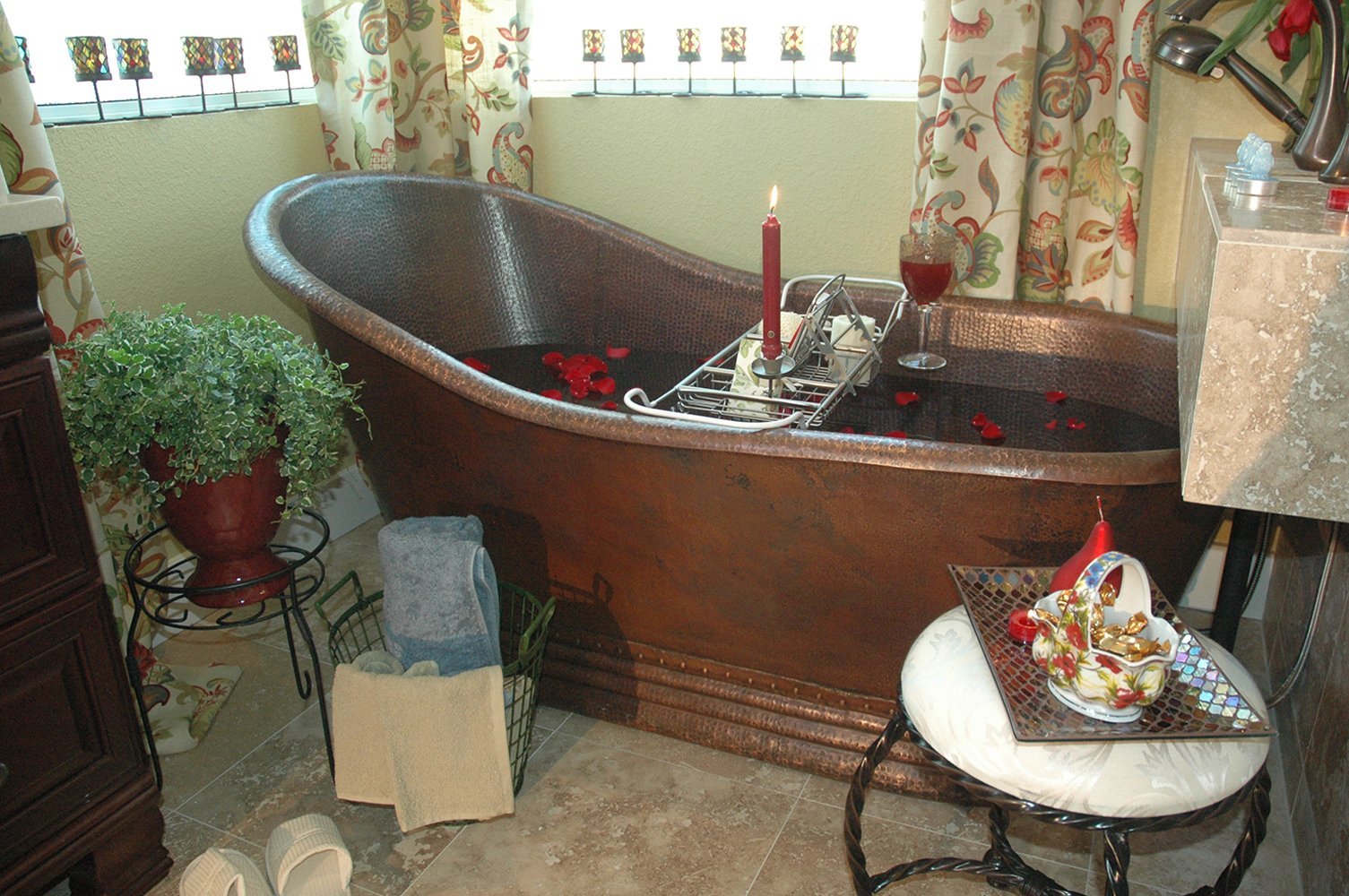 67" Hammered Copper Single Slipper Bathtub (BTS67DB) - Rustic Kitchen & Bath - Bathtubs - Premier Copper Products
