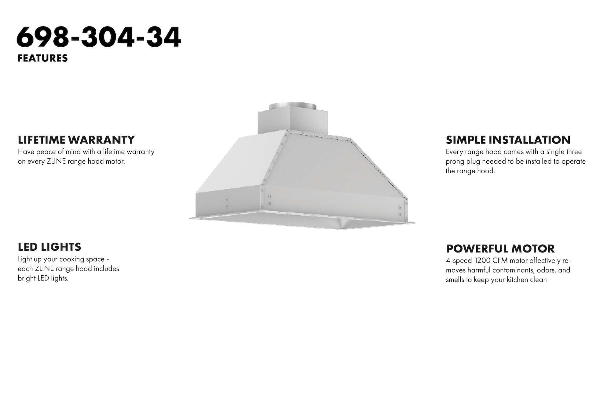 ZLINE 34 in. Ducted Wall Mount Range Hood Insert in Outdoor Approved Stainless Steel (698-304)
