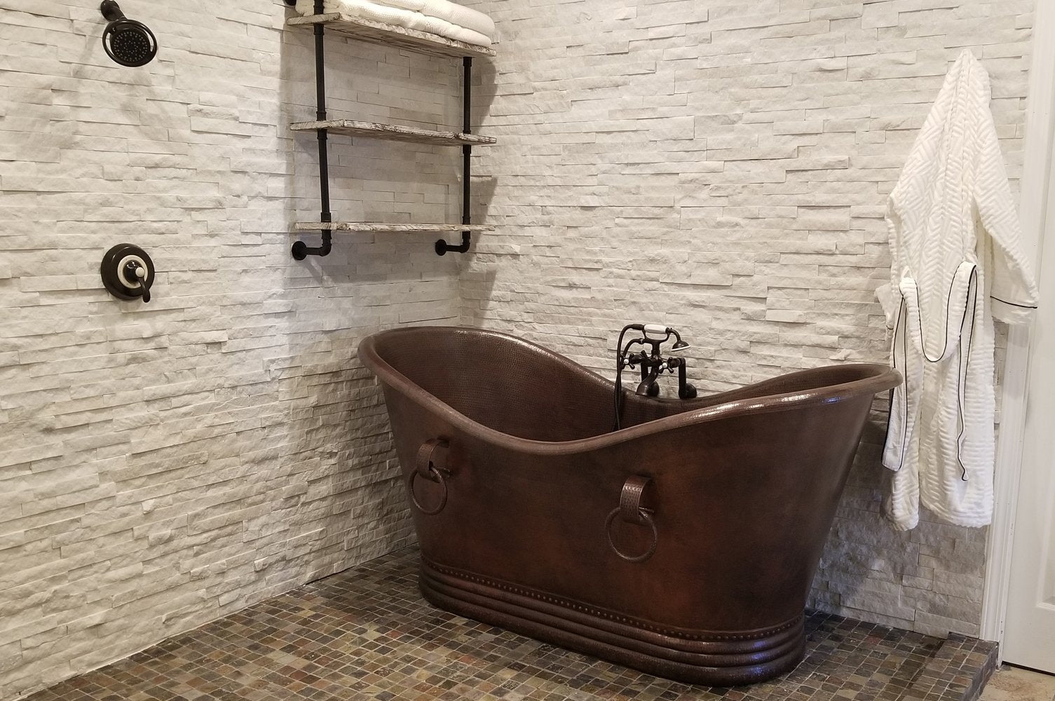 72" Hammered Copper Double Slipper Bathtub With Rings (BTDR72DB) - Rustic Kitchen & Bath - Bathtubs - Premier Copper Products