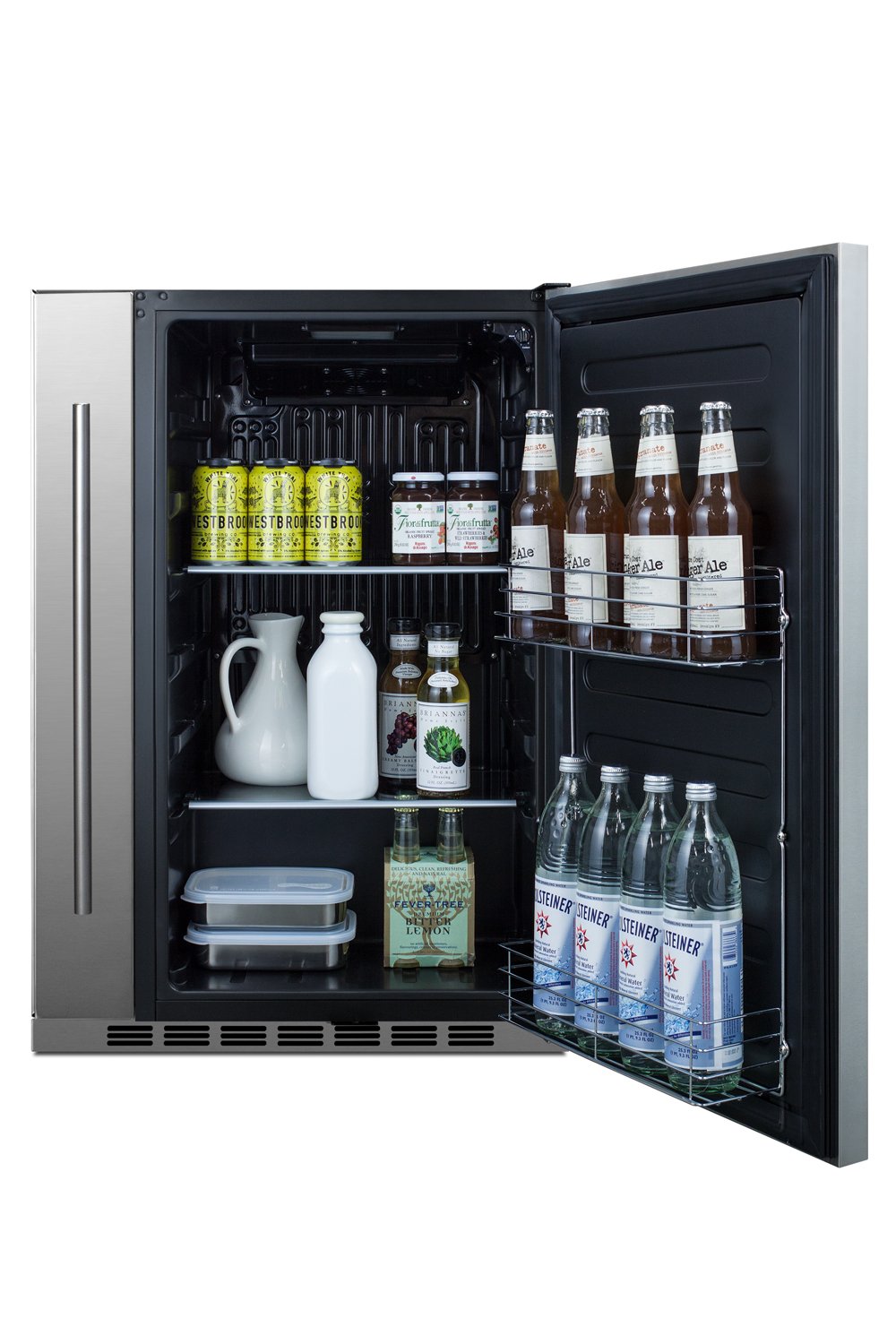 SUMMIT Shallow Depth 24" Wide Outdoor Built-In All-Refrigerator With Slide-Out Storage Compartment