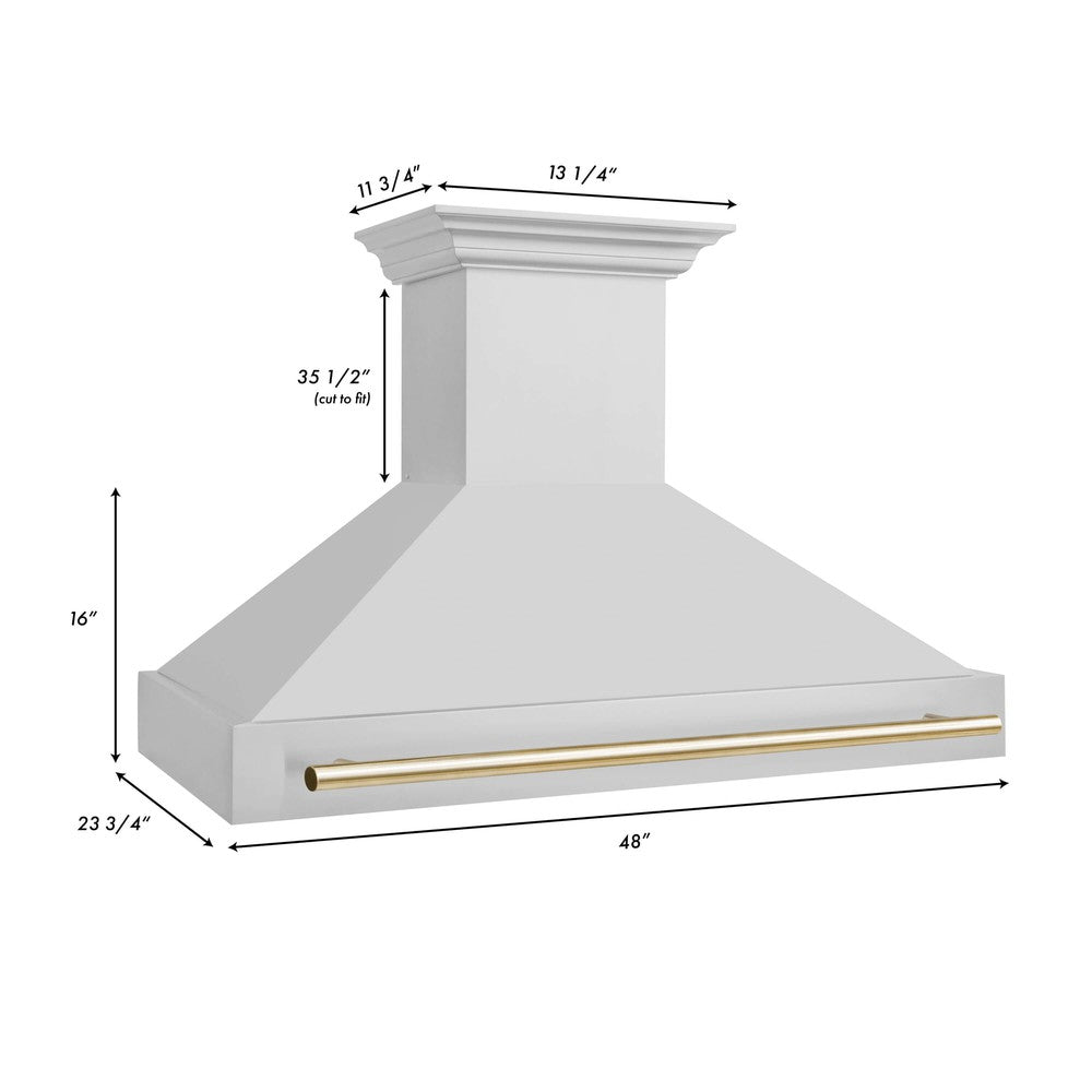 ZLINE 48 in. Autograph Edition Stainless Steel Range Hood with Stainless Steel Shell and Polished Gold Handle (8654STZ-48-G)