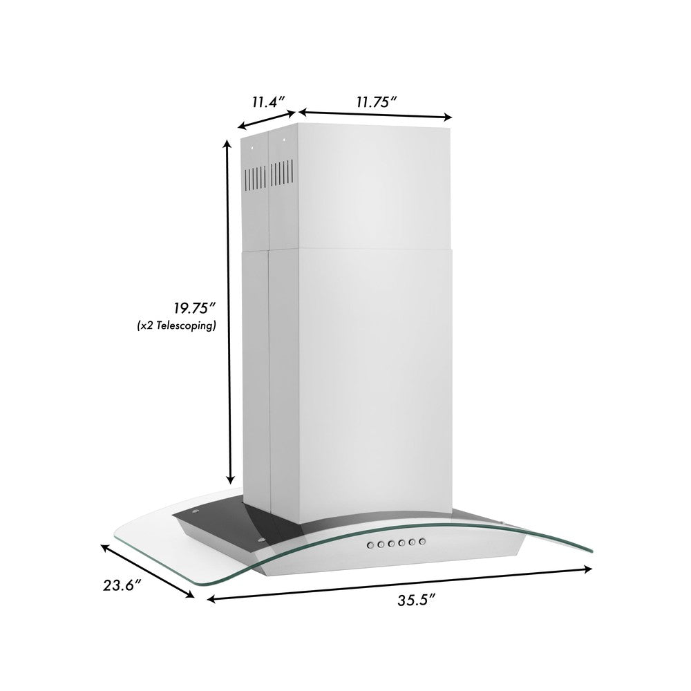 ZLINE Alpine Series Convertible Island Mount Range Hood in Stainless Steel (ALP70IS) dimensional diagram and measurements.