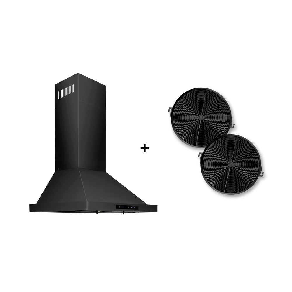 ZLINE Recirculating Wall Mount Range Hood with Charcoal Filters in Black Stainless Steel (BSKBN-CF-24) 