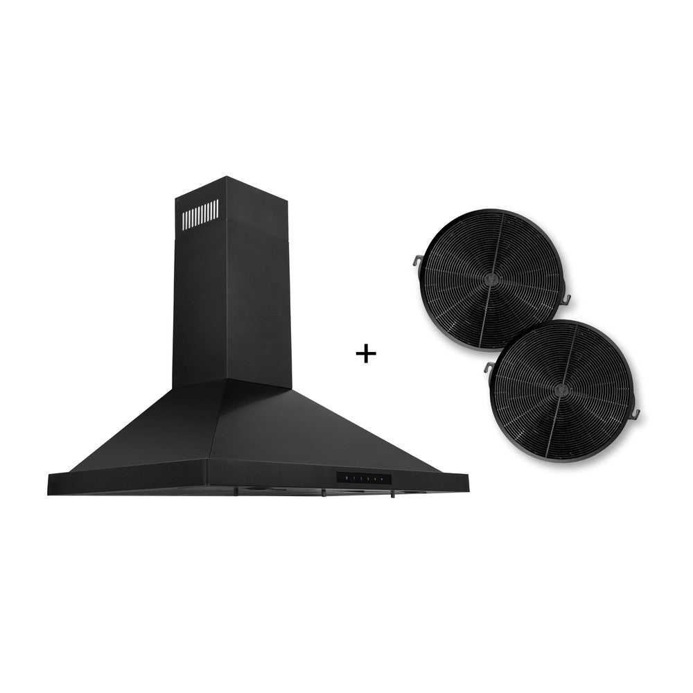 ZLINE Recirculating Wall Mount Range Hood with Charcoal Filters in Black Stainless Steel (BSKBN-CF-30) 