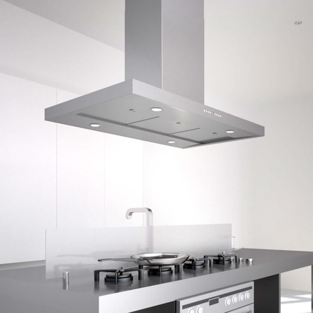 Faber Bella Isola Island Mount Range Hood with Size Options in Stainless Steel
