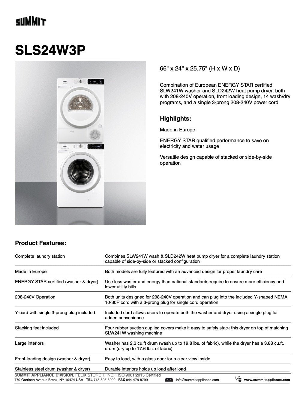 SUMMIT Washer/Heat Pump Dryer Combination