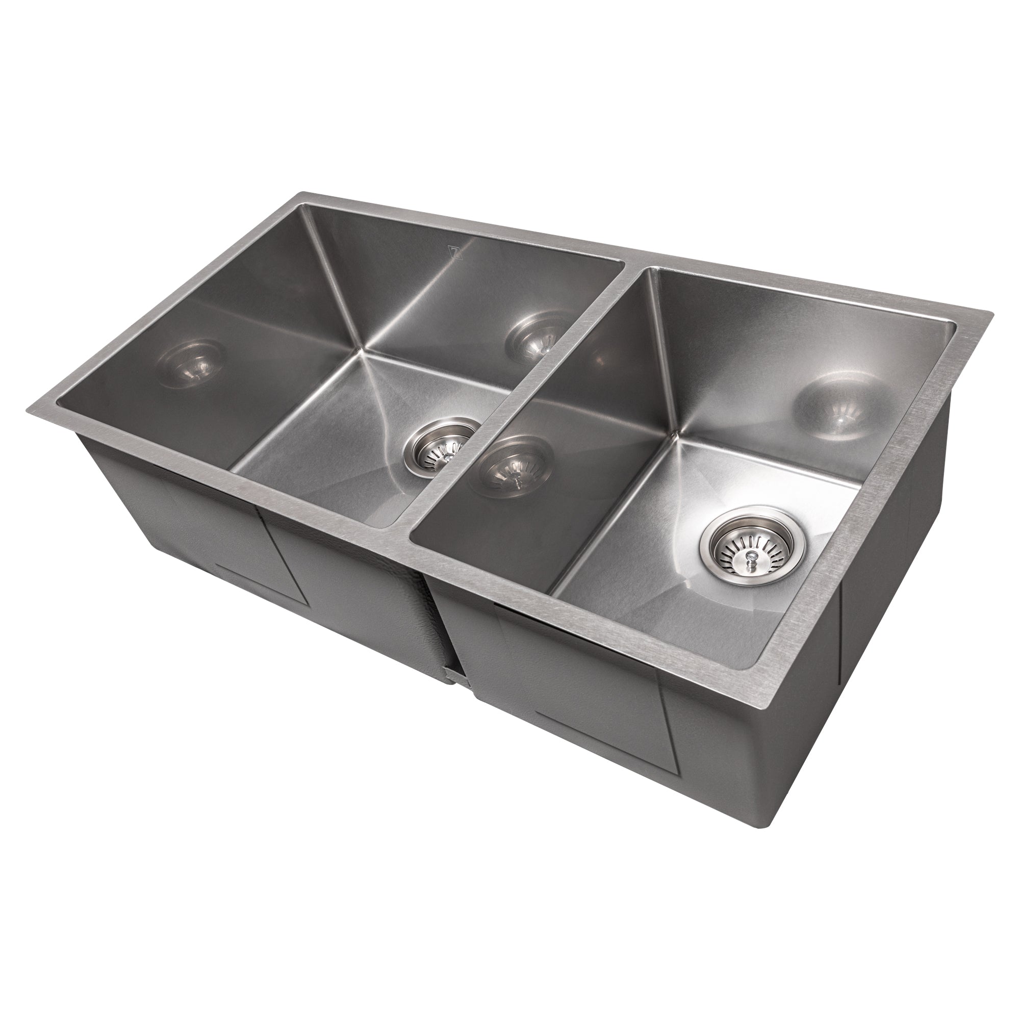 ZLINE 36 in. Chamonix Undermount Double Bowl Kitchen Sink with Bottom Grid (SR60D-36) Side View with reflections in stainless steel