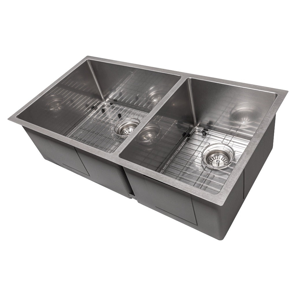 ZLINE 36 in. Chamonix Undermount Double Bowl Kitchen Sink with Bottom Grid (SR60D-36) DuraSnow Stainless Steel