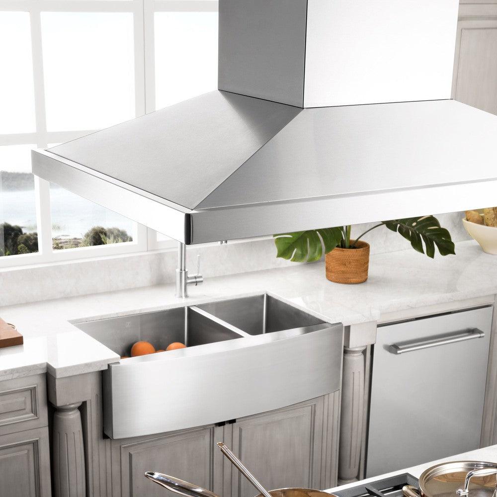 ZLINE Island Mount Range Hood in Stainless Steel with Built-in ZLINE CrownSound Bluetooth Speakers (GL2iCRN-BT) 