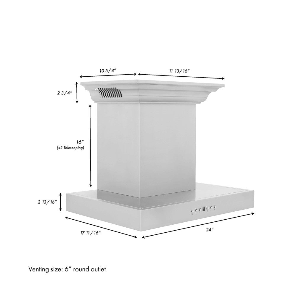 ZLINE Ducted Vent Wall Mount Range Hood in Black Stainless Steel with Built-in ZLINE CrownSound Bluetooth Speakers (BSKBNCRN-BT)