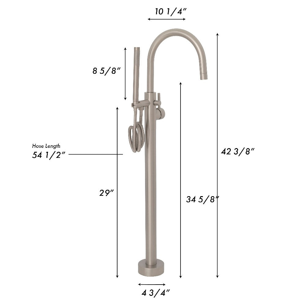 ZLINE Emerald Bay Bath Tub Filler in Brushed Nickel dimensional measurements