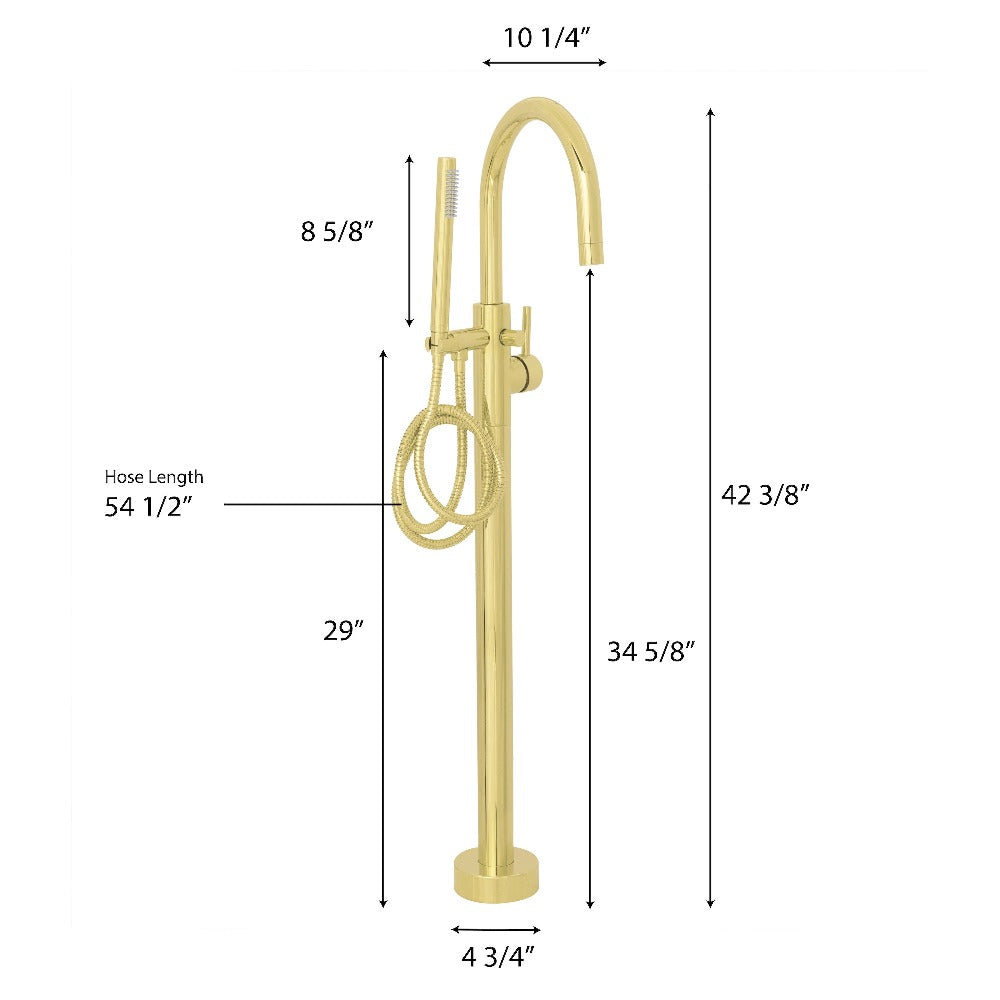 ZLINE Emerald Bay Bath Tub Filler in Polished Gold dimensional measurements