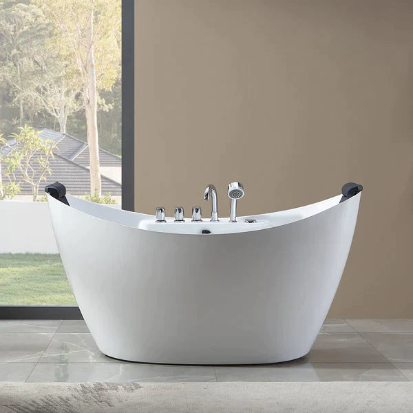 Empava 59 in. Freestanding Oval Jetted Bathtub in White Acrylic (59AIS11)