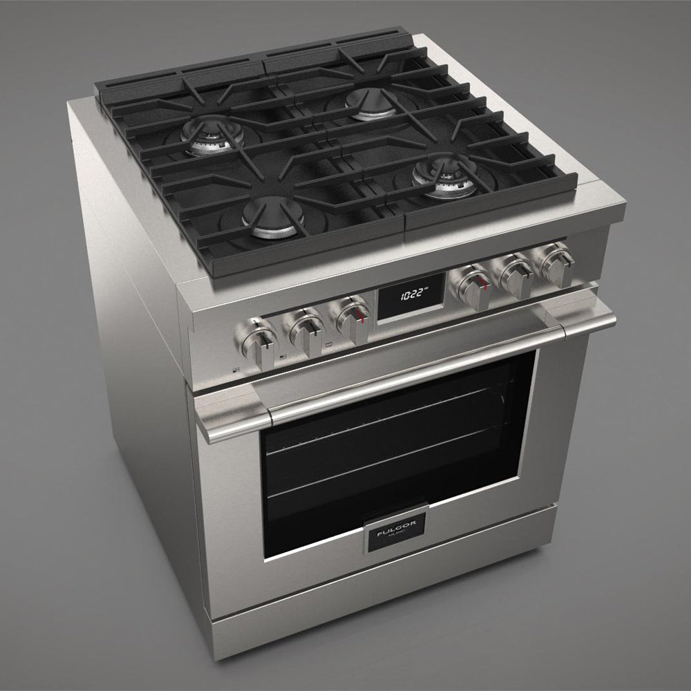 Fulgor Milano 30 in. 400 Series Accento Dual Fuel Range in Stainless Steel (F4PDF304S1)