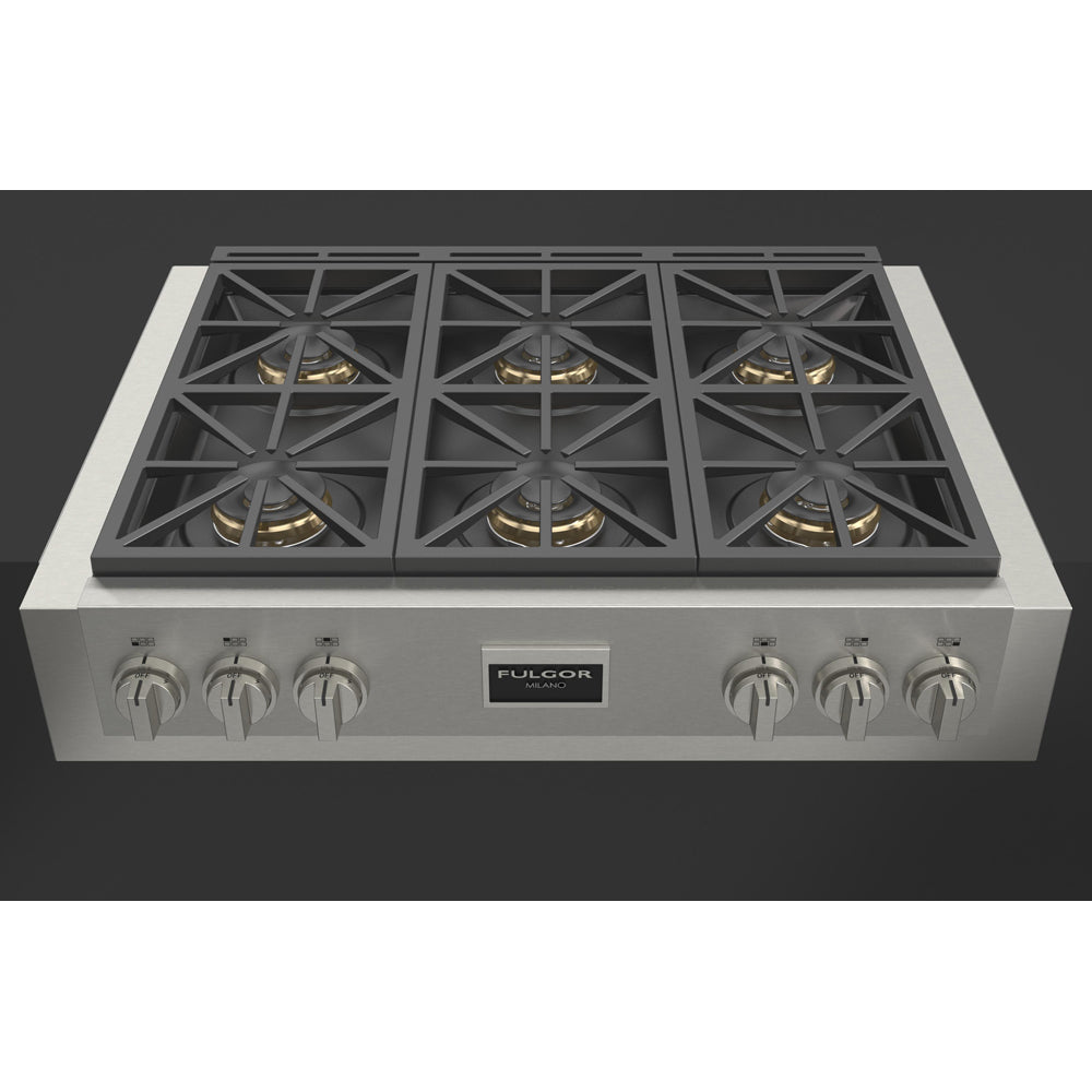 Fulgor Milano 36 in. 600 Professional Series All Gas Range Top in Stainless Steel (F6GRT366S1)