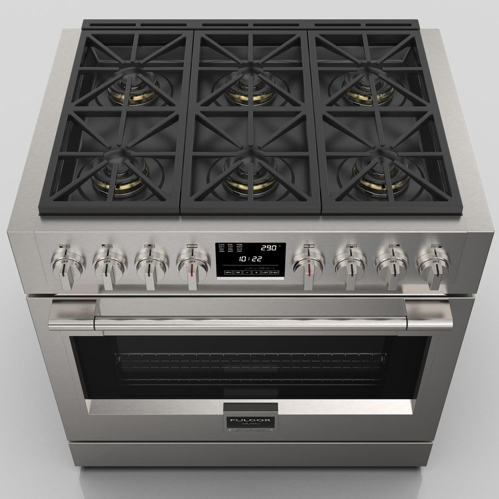 Fulgor Milano 36 in. 600 Series Dual Fuel Range with 6 Burners in Stainless Steel (F6PDF366S1)