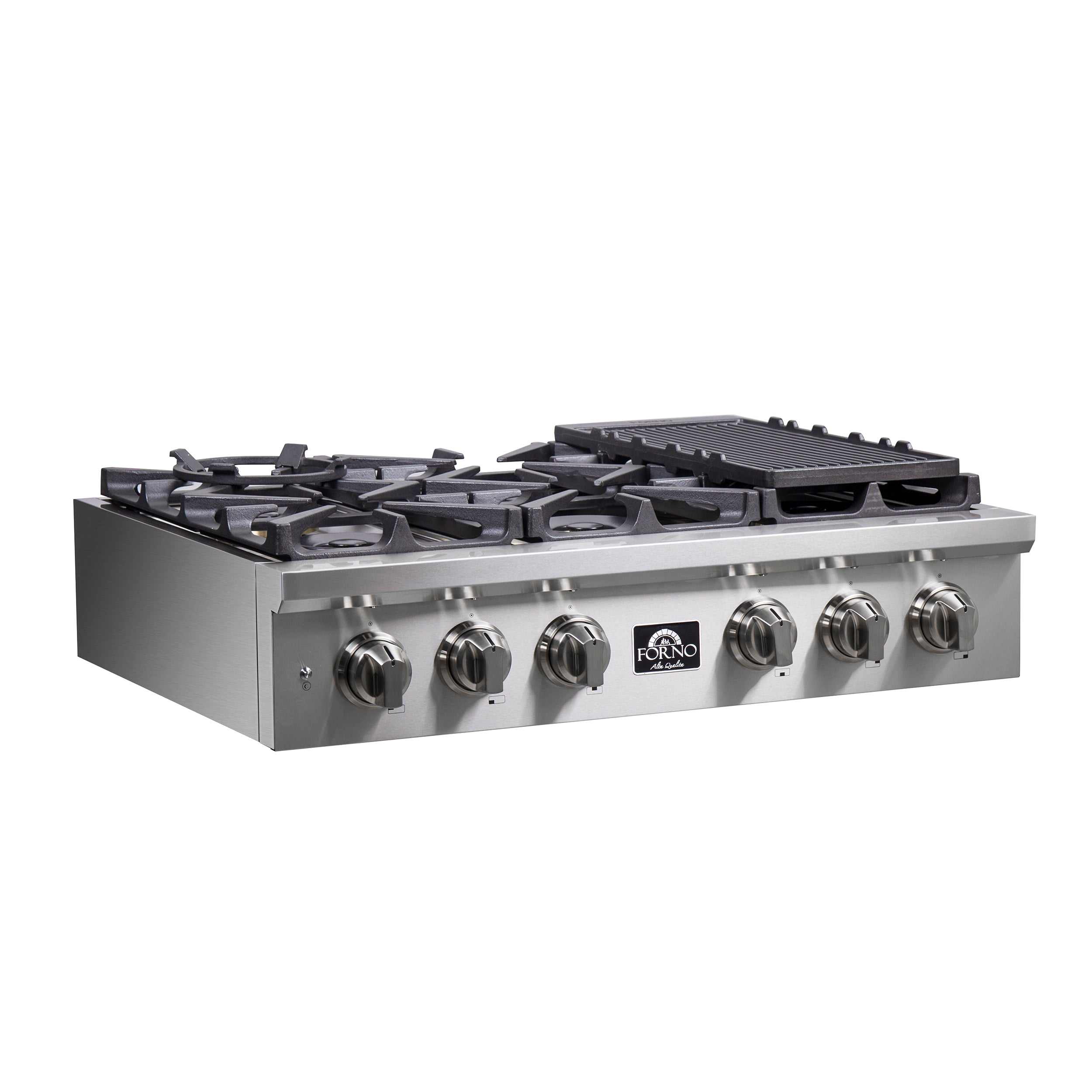 Forno Spezia 36 in. 6 Burner Gas Cooktop with Wok Ring and Griddle in Stainless Steel (FCTGS5751-36)