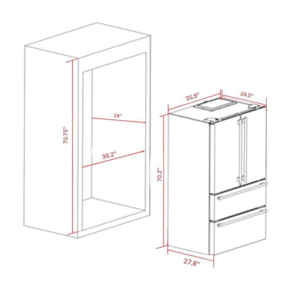 Forno Moena - 36 in. 19 cu.ft French Door Counter Depth Refrigerator in Stainless Steel (FFRBI1820-36SB) Width, Height, Depth Measurements