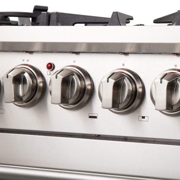 Forno Capriasca - Titanium 30 in. 4.53 cu. ft. Professional Freestanding Dual Fuel Range (FFSGS6187-30) Close Up View Burner and Oven Knobs