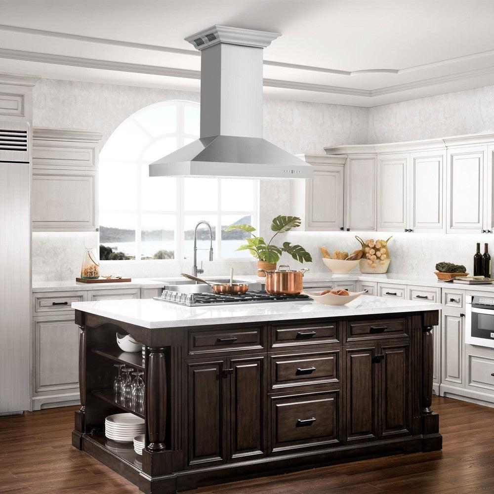 ZLINE Island Mount Range Hood in Stainless Steel with Built-in ZLINE CrownSound Bluetooth Speakers (KL3iCRN-BT) 
