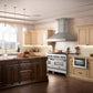 ZLINE stainless steel appliances in wooden farmhouse kitchen.