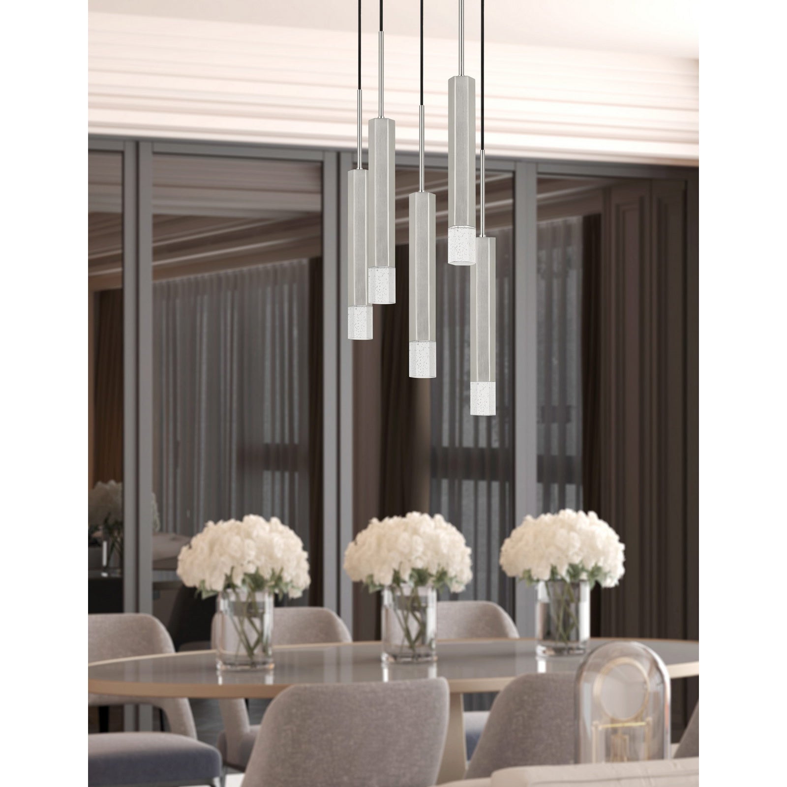 Cal Lighting Troy Integrated Led Dimmable Hexagon Aluminum Casted 5 Lights Pendant With Glass Diffuser