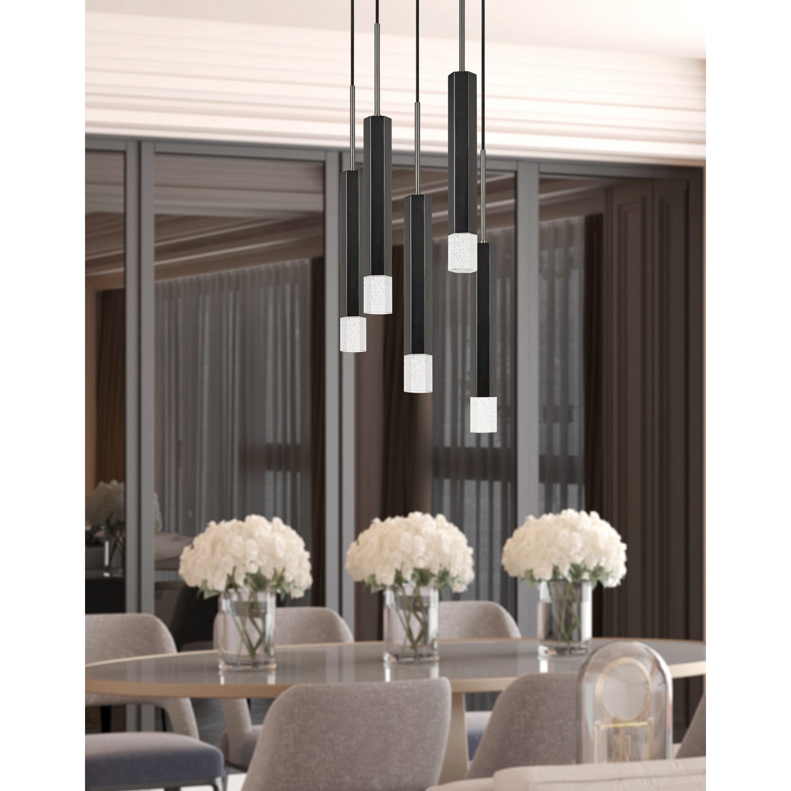 Cal Lighting Troy Integrated Led Dimmable Hexagon Aluminum Casted 5 Lights Pendant With Glass Diffuser