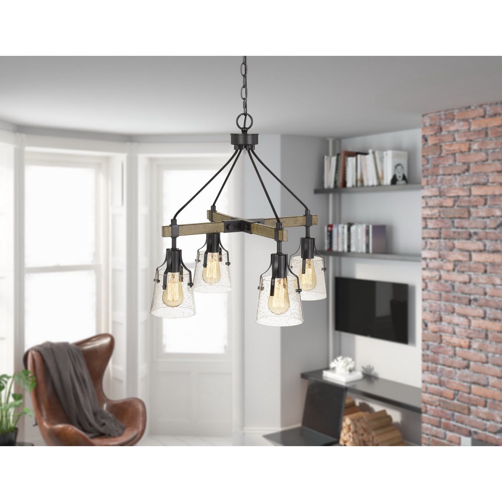 Cal Lighting 60W X 4 Aosta Metal Chandelier With Bubbled Glass Shades (Edison Bulbs Are Not Included)