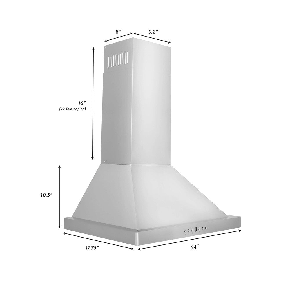 ZLINE Convertible Vent Wall Mount Range Hood in Stainless Steel (KB) Dimensions and Measurements