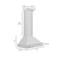 ZLINE 30 in. Stainless Steel Range Hood with Stainless Steel Handle and Colored Shell Options (KB4STX-30) dimensional diagram and measurements.