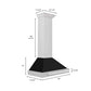 ZLINE 30 in. Stainless Steel Range Hood with Stainless Steel Handle and Colored Shell Options (KB4STX-30) dimensional diagram and measurements.