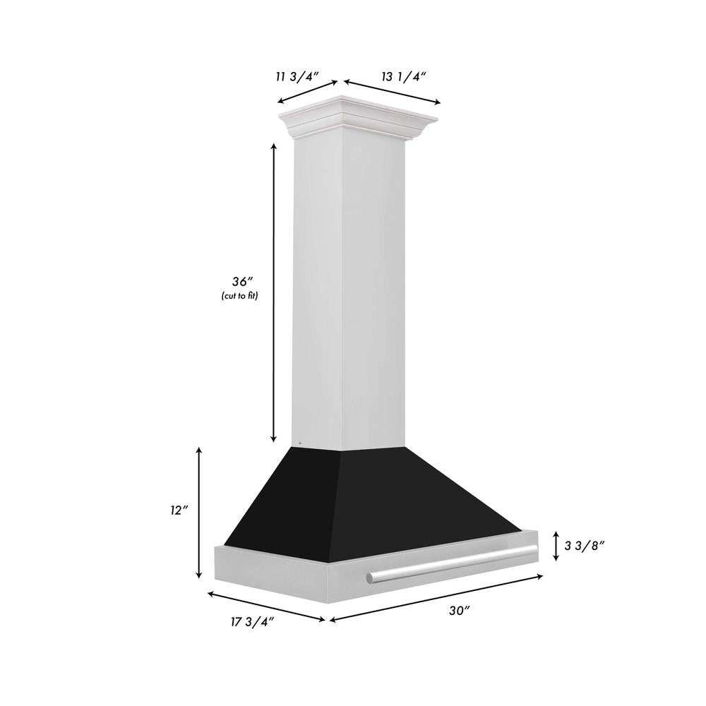 ZLINE 30 in. Stainless Steel Range Hood with Stainless Steel Handle and Colored Shell Options (KB4STX-30) dimensional diagram and measurements.