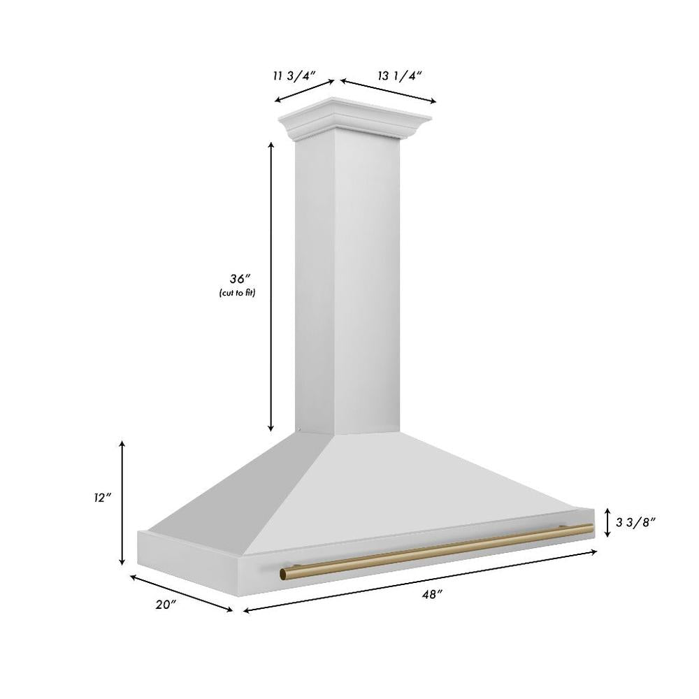 ZLINE Autograph Edition 48 in. Stainless Steel Range Hood with Stainless Steel Shell and Accents (KB4STZ-48) dimensional diagram and measurements.