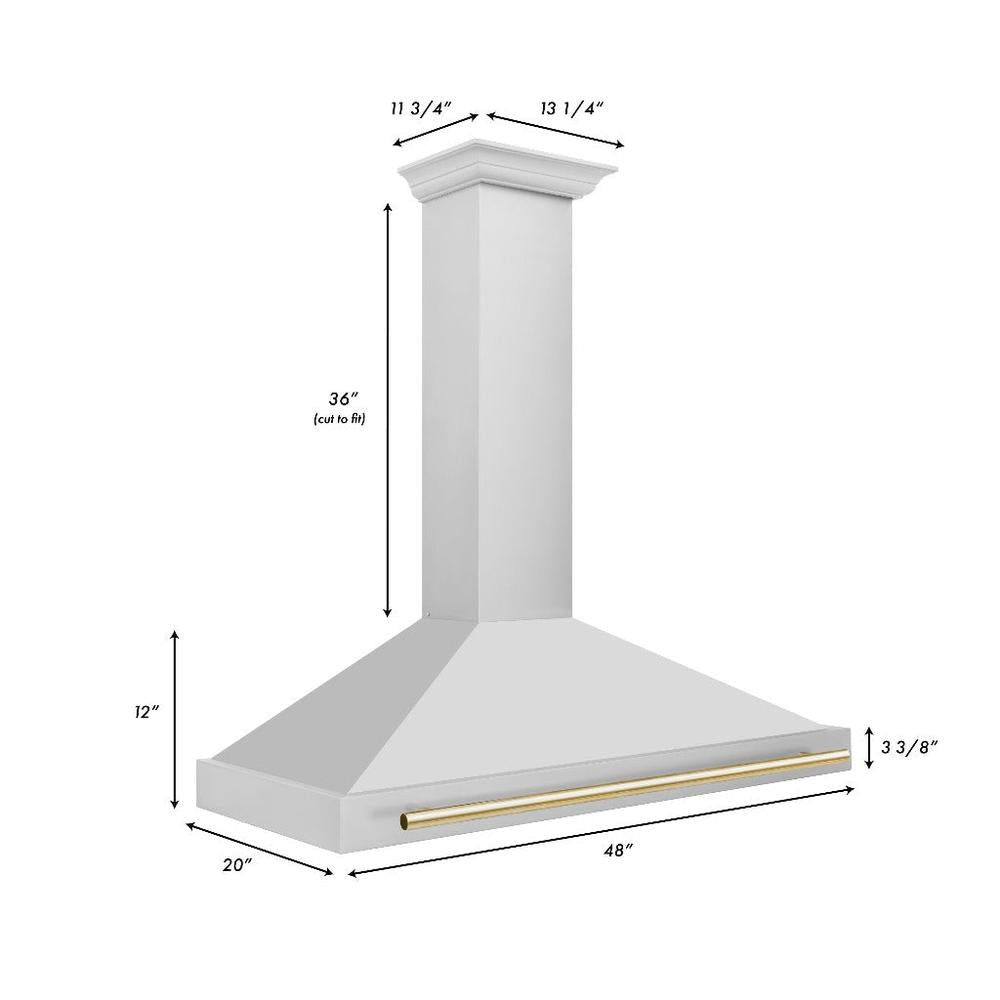 ZLINE Autograph Edition 48 in. Stainless Steel Range Hood with Stainless Steel Shell and Accents (KB4STZ-48) dimensional diagram and measurements.