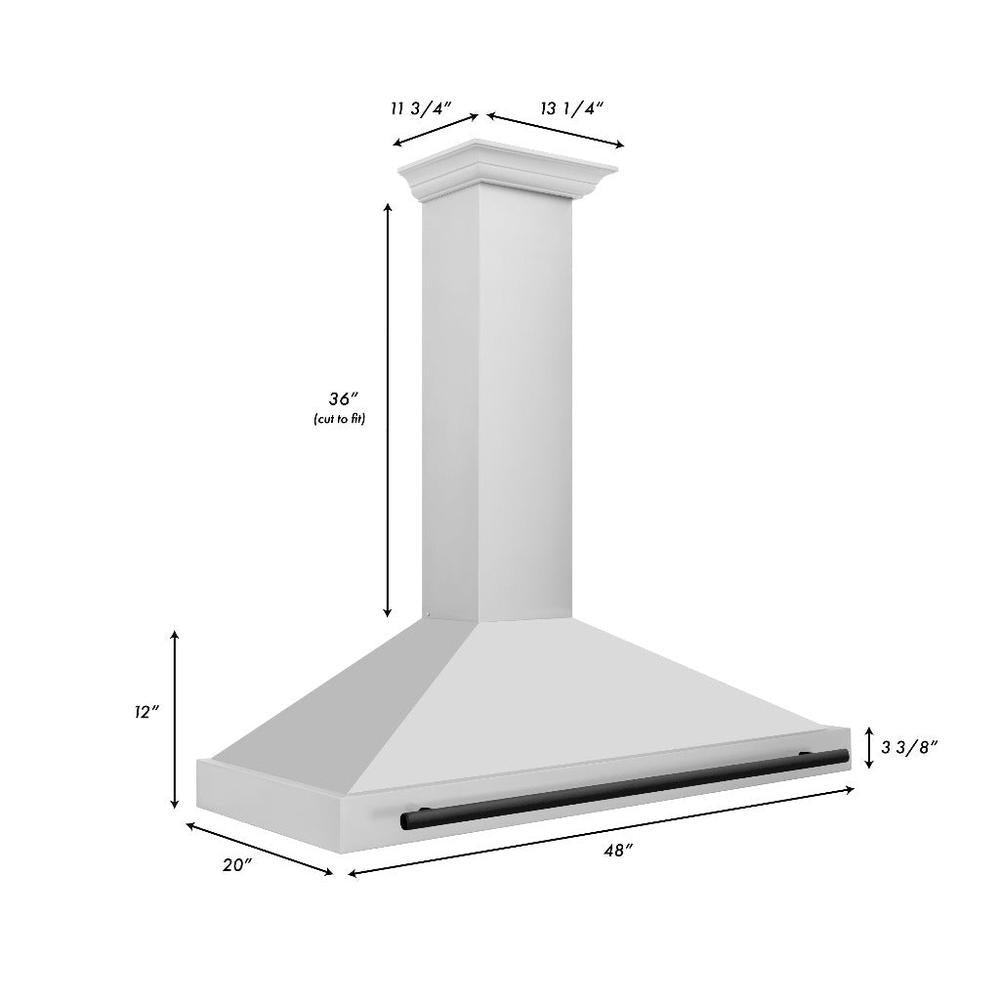 ZLINE Autograph Edition 48 in. Stainless Steel Range Hood with Stainless Steel Shell and Accents (KB4STZ-48) dimensional diagram and measurements.