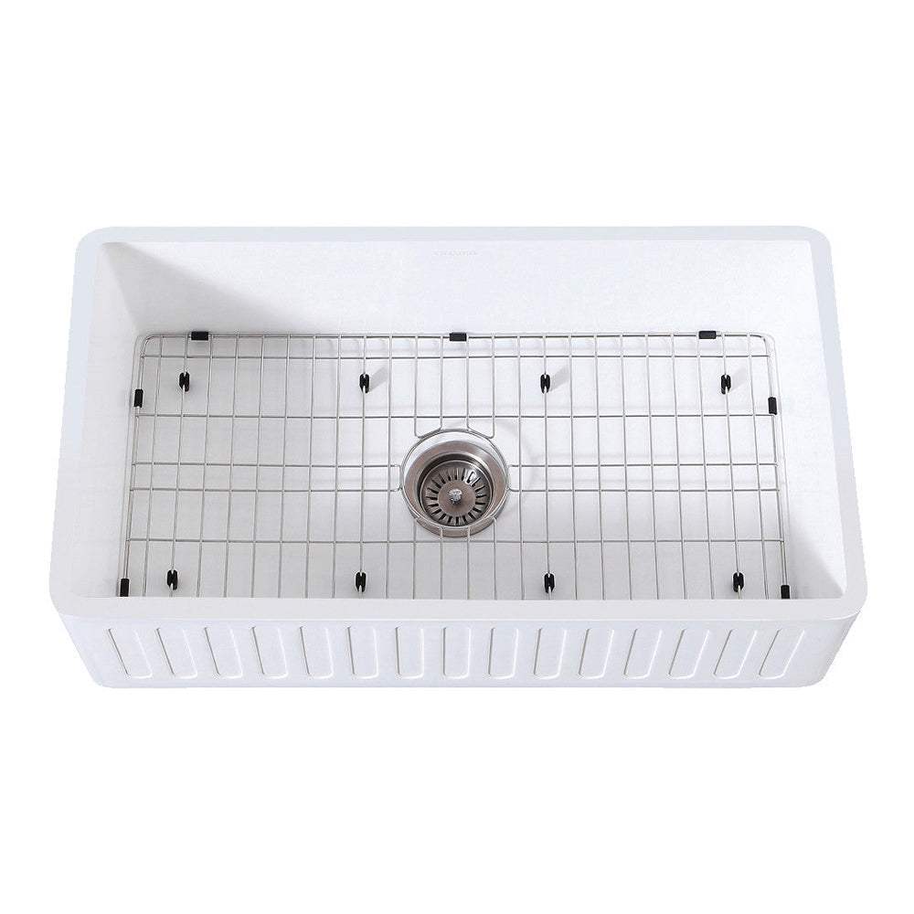 Kingston Brass 33 in. Farmhouse Kitchen Sink with Strainer and Grid, Matte White (KGKFA331810RM)